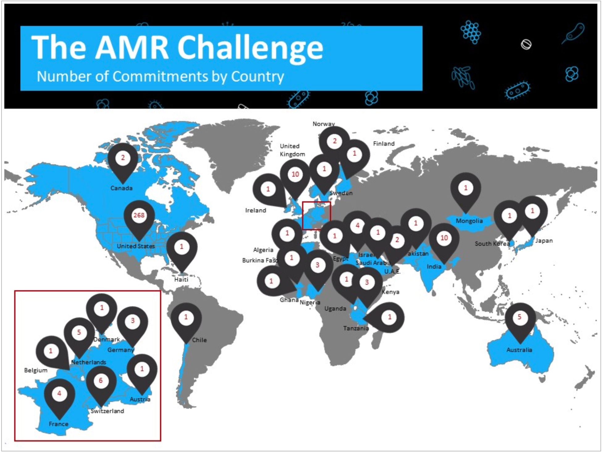 Global Participation: Countries that made commitments to the AMR challenge (as of December 11, 2019). Credit: CDC 
