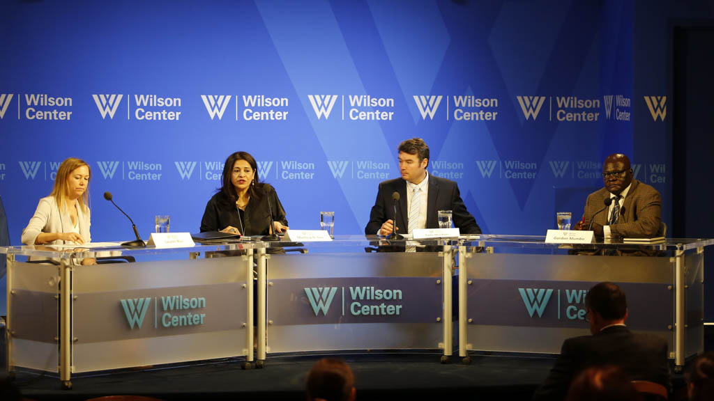 Right to left: SWP’s Gordon Mumbo joined panelists Sam Huston of USAID, Maitreyi Das of the World Bank, and host Lauren Risi of the Wilson Center to discuss the role of water in economic prosperity. Photo by Wilson Center
