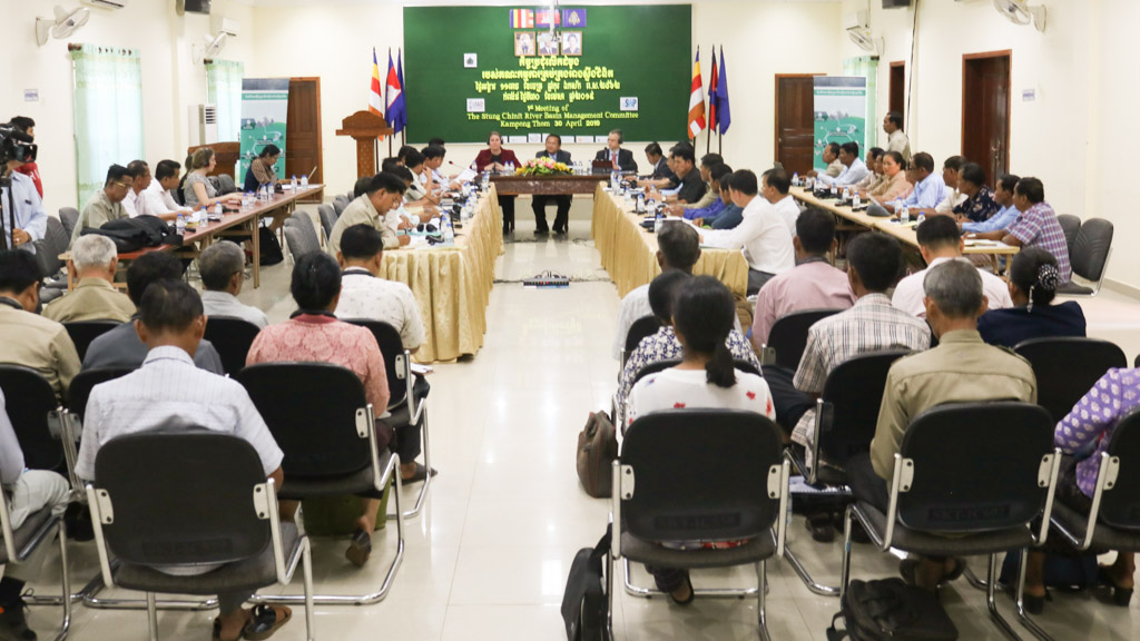 Leaders from government, industry and community groups attended the inaugural meeting of the Stung Chinit River Basin Management Committee on April 30 in Kampong Thom, Cambodia. Photo by SWP.