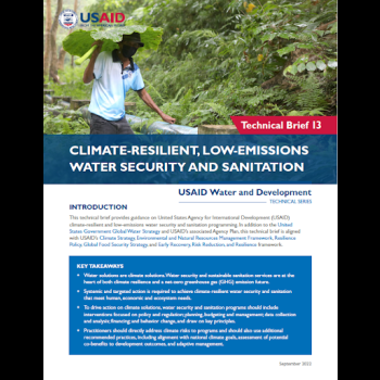 Climate-Resilient, Low Emissions Water Security and Sanitation Tech Brief