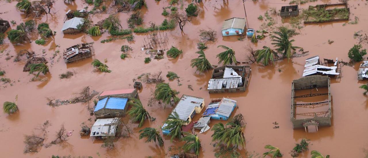 An overhead view of Buzi, Mozambique, shows the devastation caused by Cyclone Idai. Photo credit: Adrien Barbier, AFP