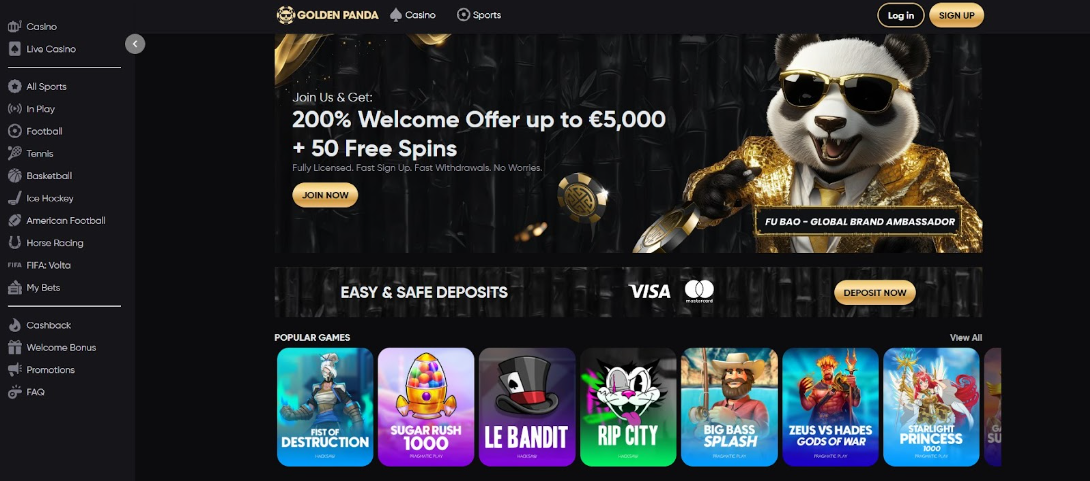 Golden Panda Online Casino With Fu Bao Brand Mascot