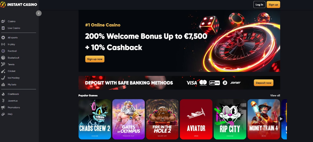 Instant Casino Bonus Page With €7,500 Offer