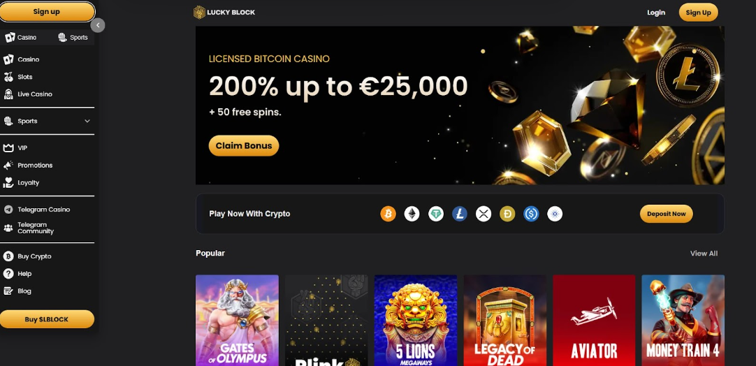 Lucky Block Bitcoin Casino Welcome Bonus Display